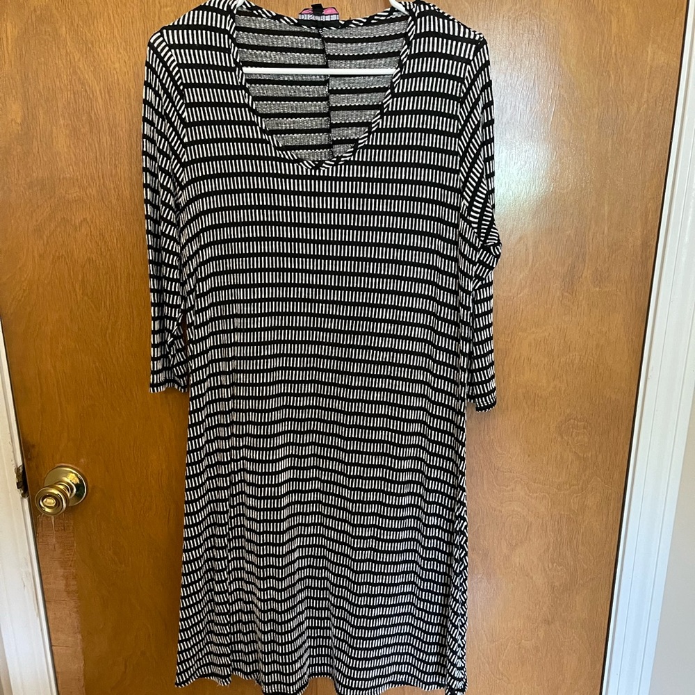 Discreet Black and White Striped Dress